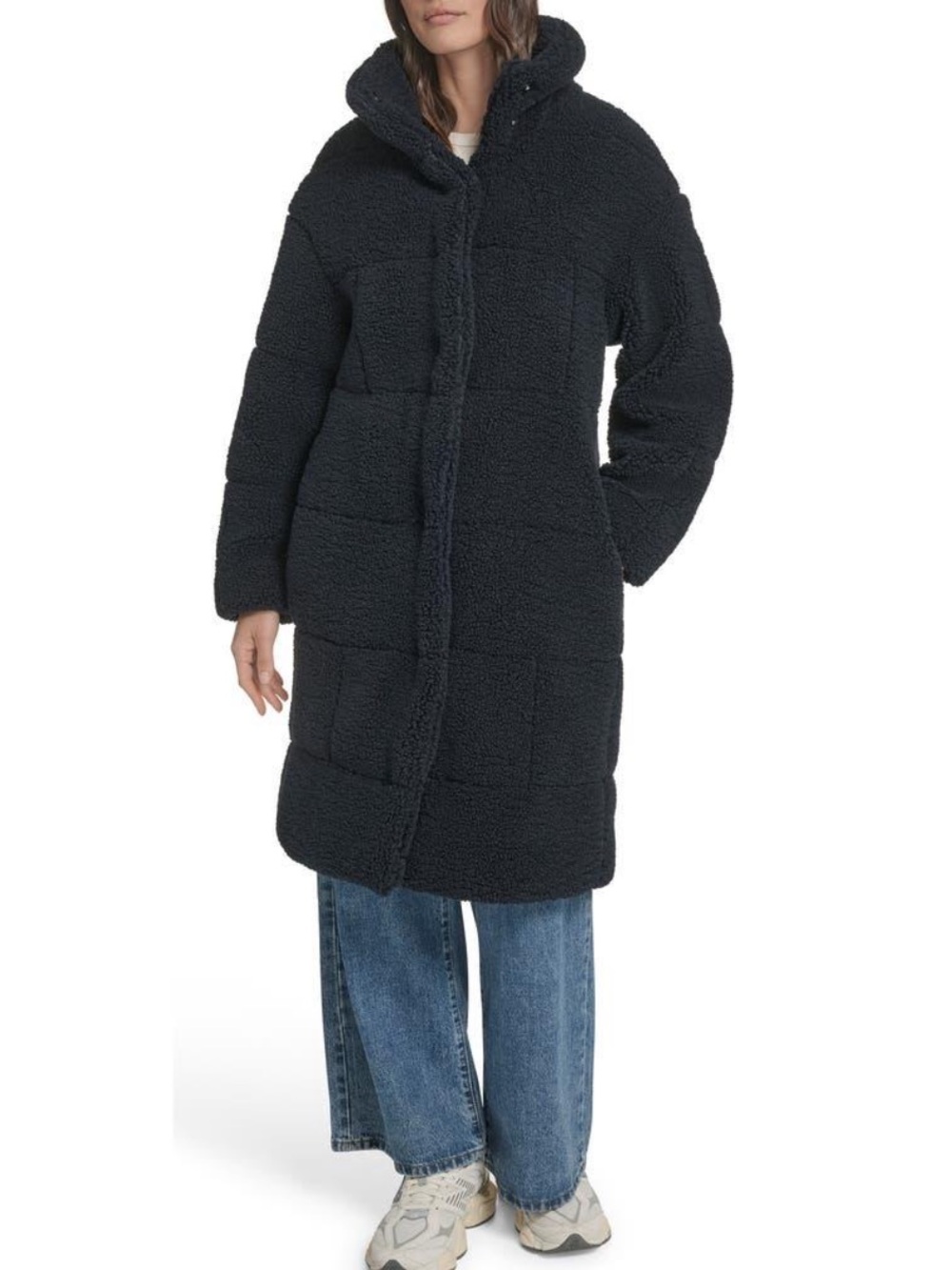 Levi's Black Long Hooded Teddy Coat